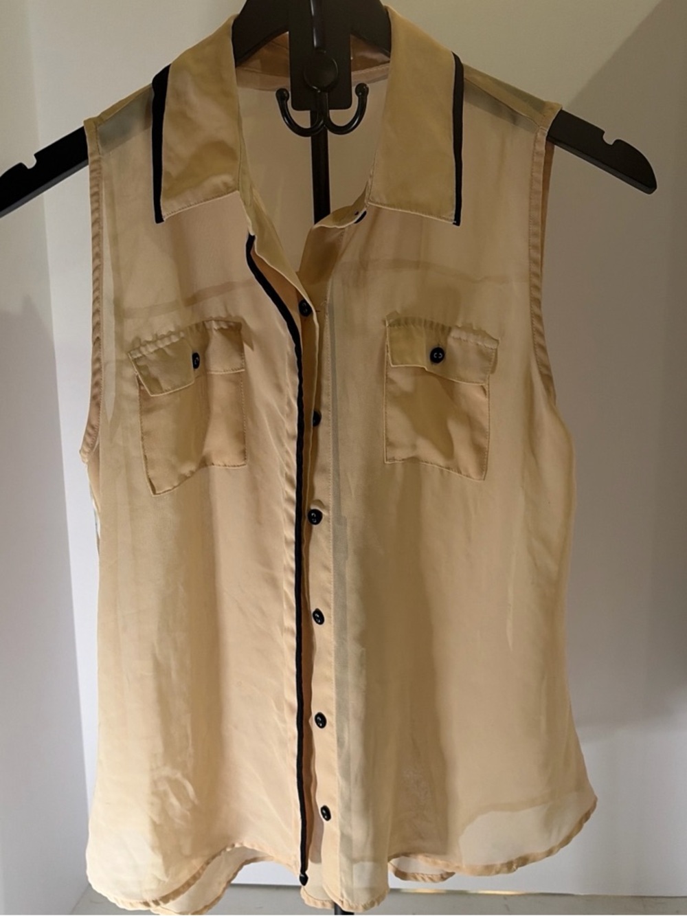 edge Blush Pink Sleeveless Top with Black Hanger Detail